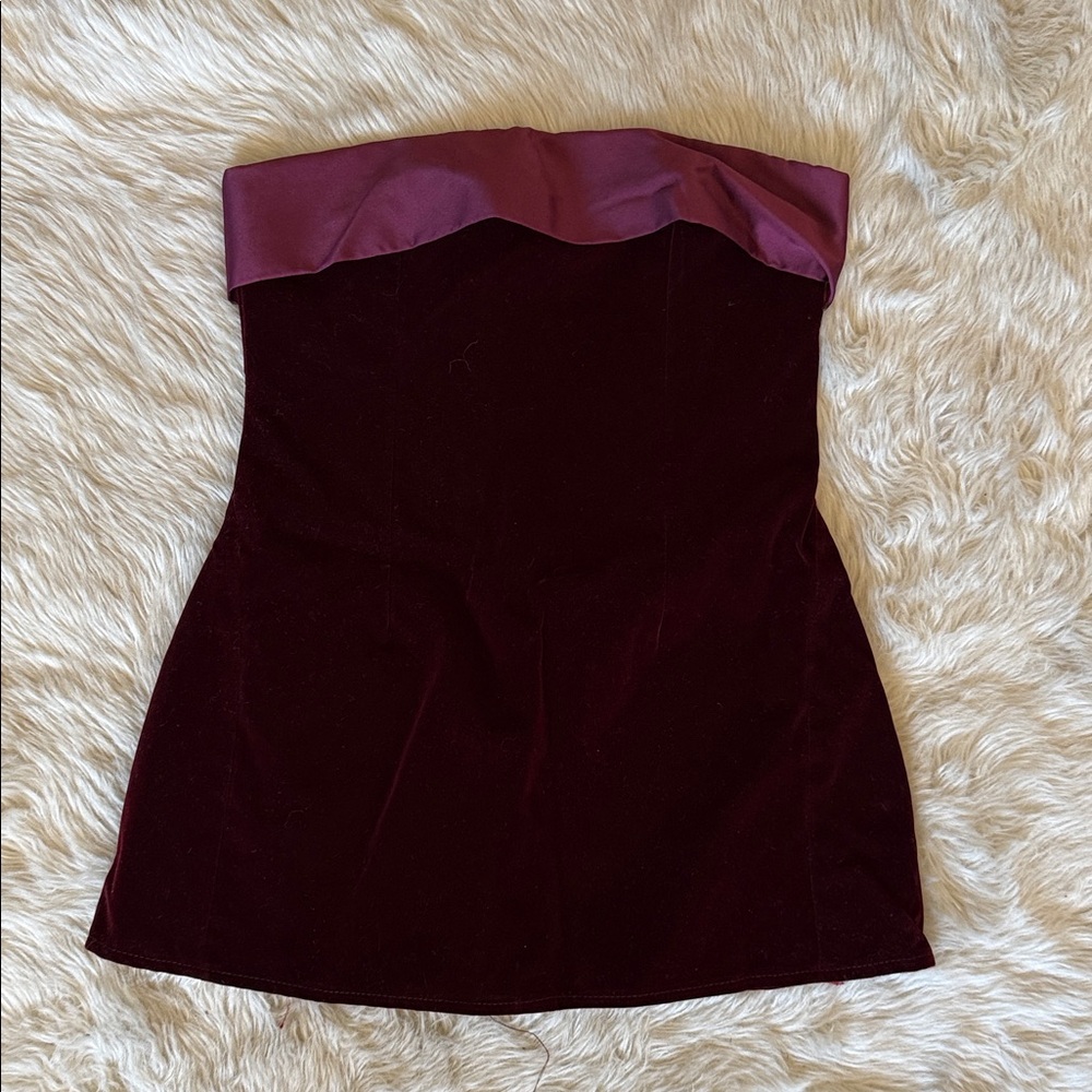 Strapless Velvet Mini Dress in Burgundy